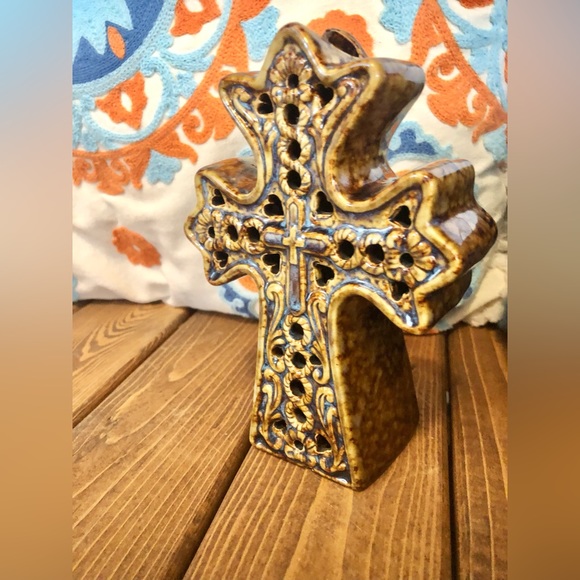 Ceramic Glazed Cross Votive Candle Holder - Picture 8 of 11